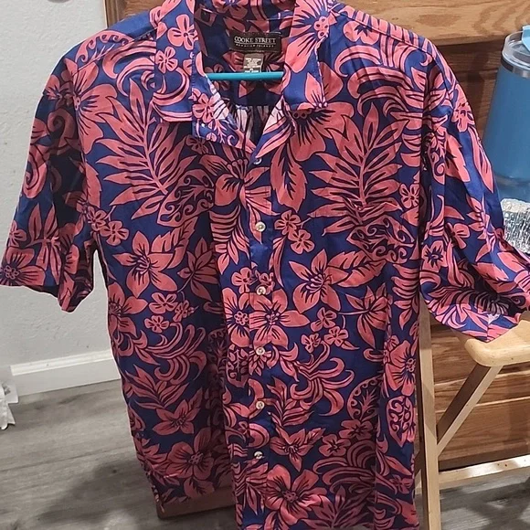 Cooke Street Hawaiian Islands Vibrant Floral Shirt in Pink/redish & Blue #men XL - Picture 1 of 10